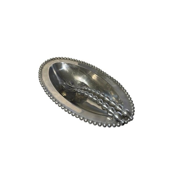 Vintage Pewter Armetale Serving Bowl and Utensils Pearled Edge - Picture 5 of 6